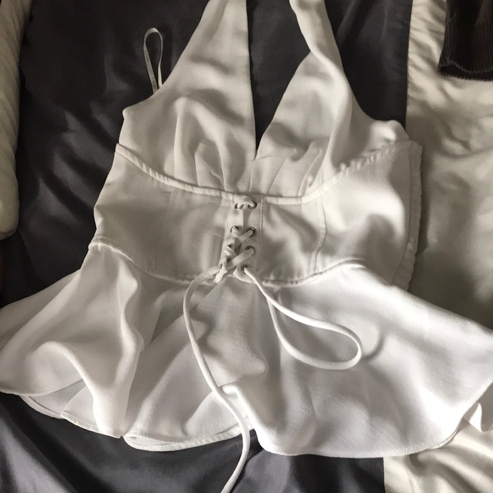 White Halter Corset Style Blouse
